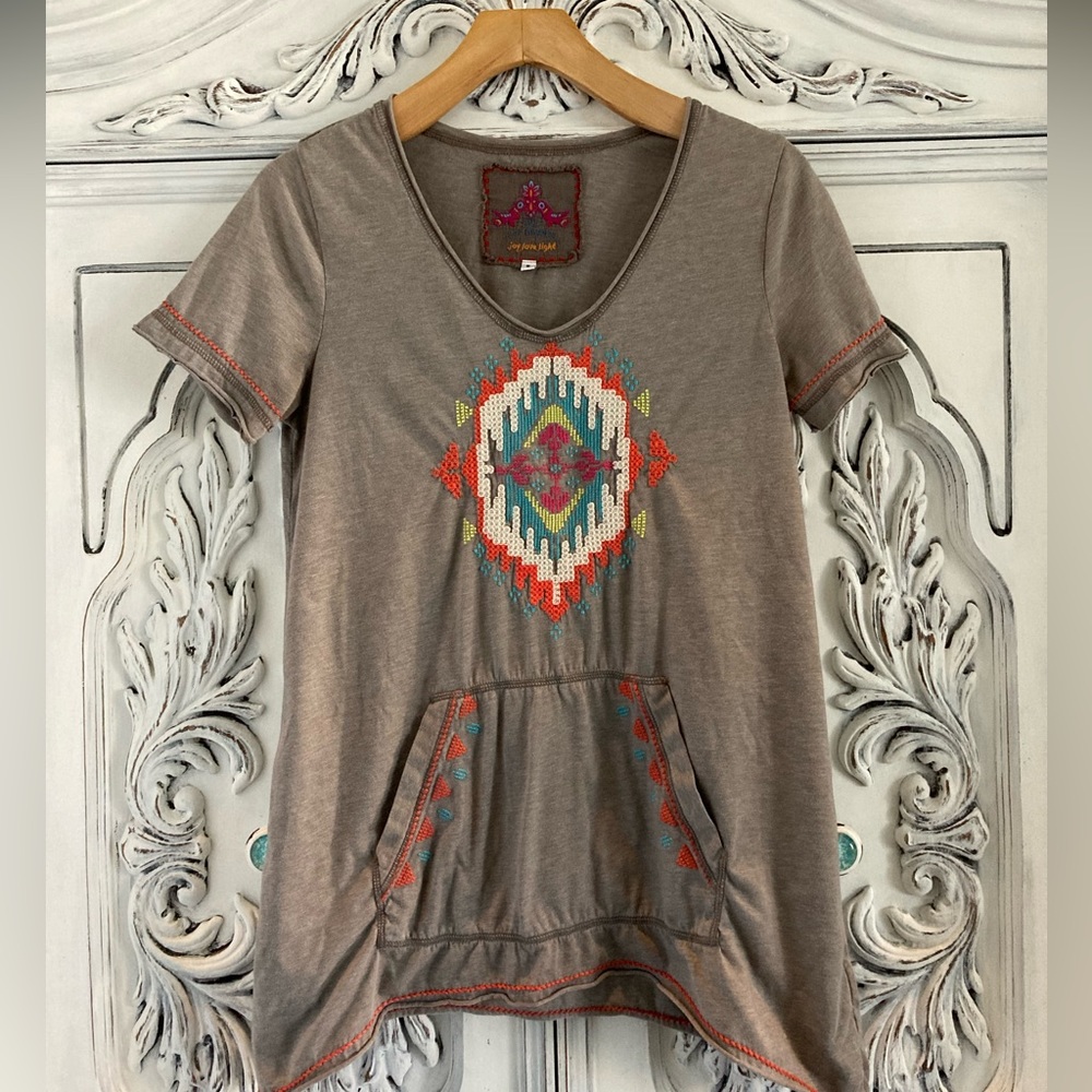 Johnny Was Short Sleeve Embroidered Top